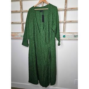 NWT Peacock Ways Green Long Sleeve Wrap Boho Dress Size Large
